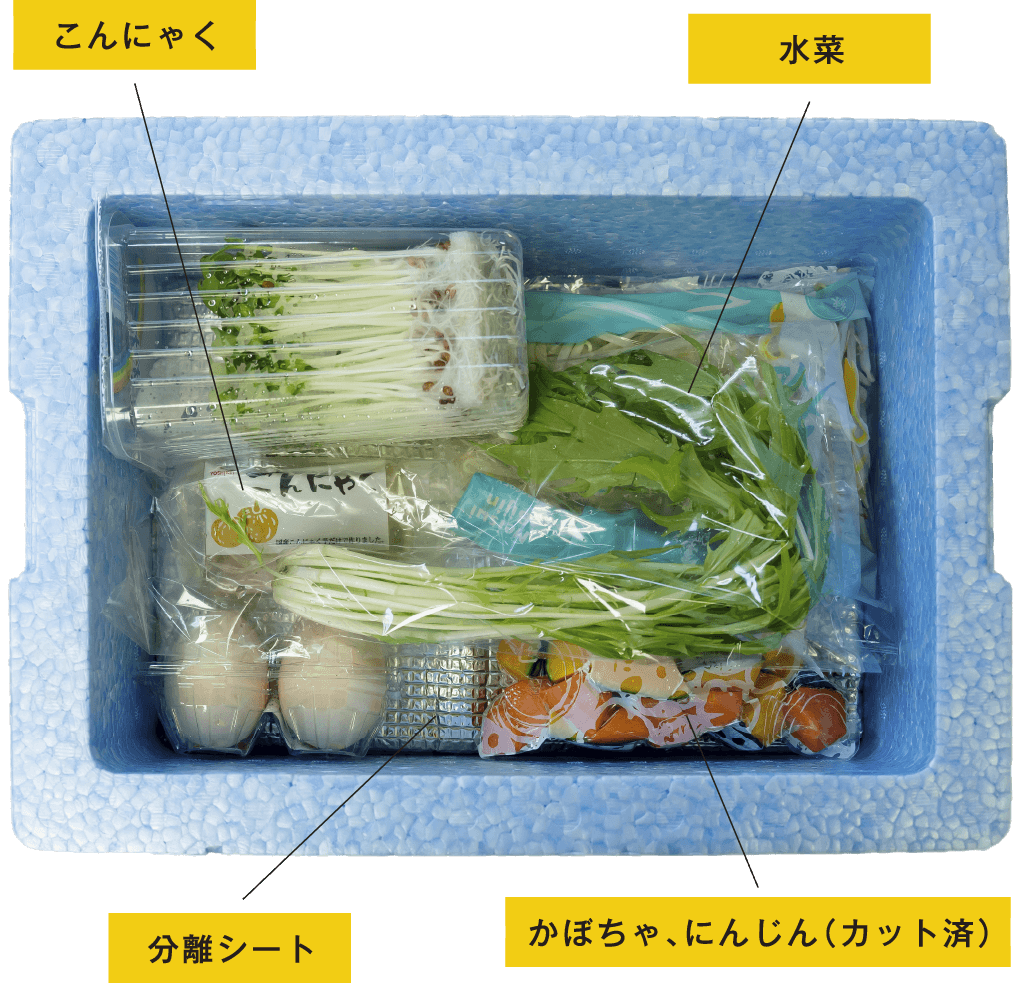 保冷BOXに食材と保冷剤を入れる例
